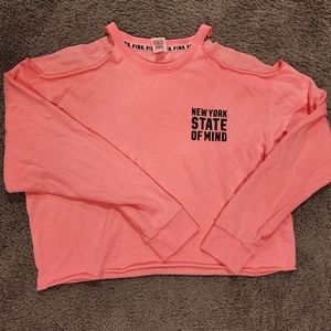 Victoria's Secret PINK Cold Shoulder Cropped Long Sleeved Tee with Logos Large